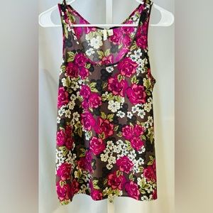 Frenchi Silky Polyester/Spandex Lightweight Scoop Neck Floral Tank Top Sz S